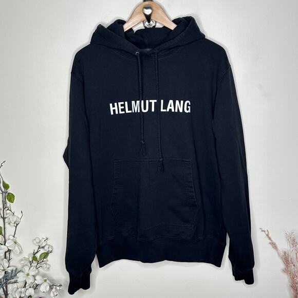 HELMUT LANG Core Logo Spellout Hoodie Black Sz Large {J9} - Picture 3 of 6